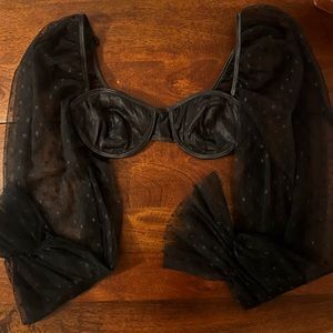 Black bra long sleeve mesh top OBO